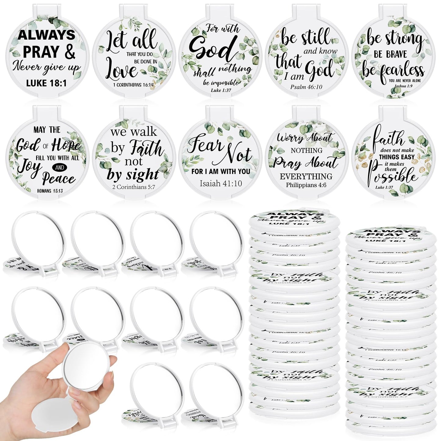 GlikCeil 80 Pcs Mini Christian Compact Mirrors Bulk Christian Gifts for Women, Bible Verse Scripture Makeup Mirrors for Purse, Religious Easter Church Party Favor, Mothers Day Sunday School Gifts