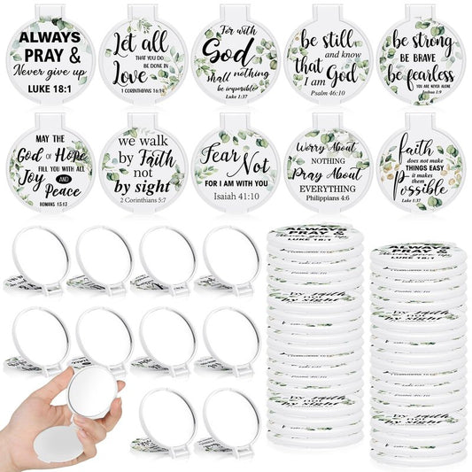 GlikCeil 80 Pcs Mini Christian Compact Mirrors Bulk Christian Gifts for Women, Bible Verse Scripture Makeup Mirrors for Purse, Religious Easter Church Party Favor, Mothers Day Sunday School Gifts