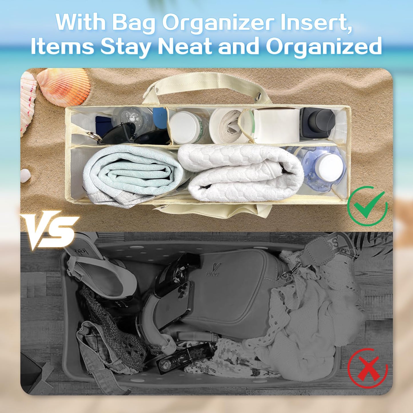 XYFuuee Beach Bag Organizer Insert Divider for Medium Bogg Bag Accessories