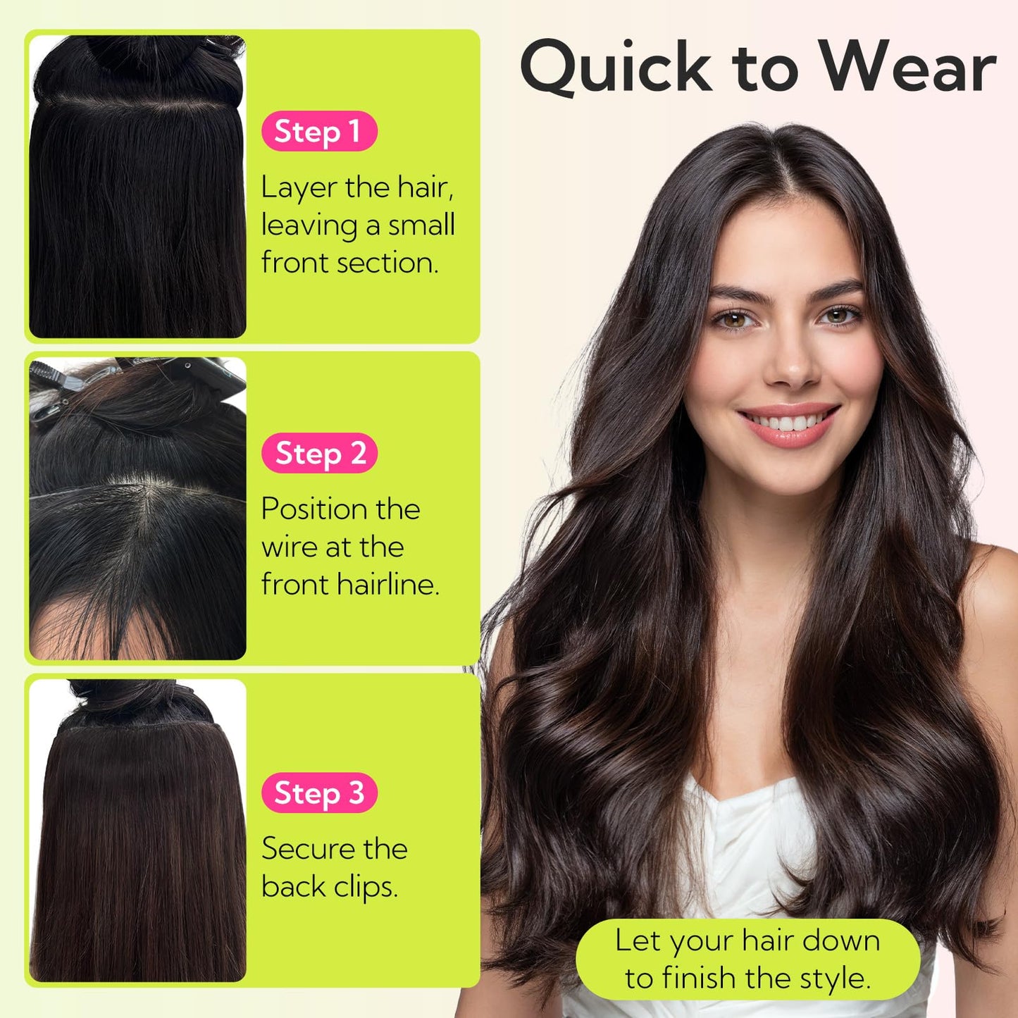 HOTBANANA Wire Hair Extensions, 14 inch 75g Light Dark Brown Invisible Fish Line Real Human Hair Extensions Straight