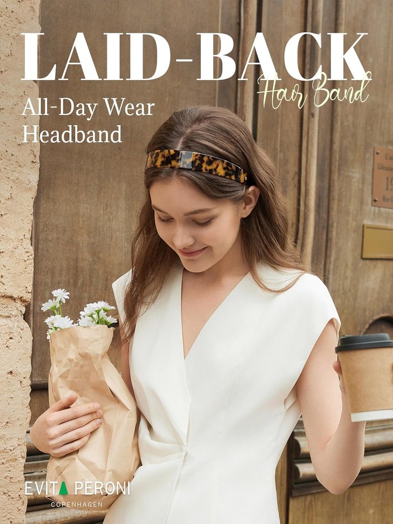 Evita Peroni Wide Headbands for Women - No Slip Acetate Resin Hair Bands | Tortoise Color