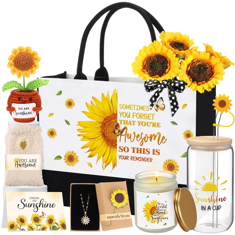 Reallnaive Sending Sunshine Sunflower Gifts for Women Get Well Soon Inspirational Gifts Self Care for Women Her Best Friends Mom Female, Birthday Thinking of You Package
