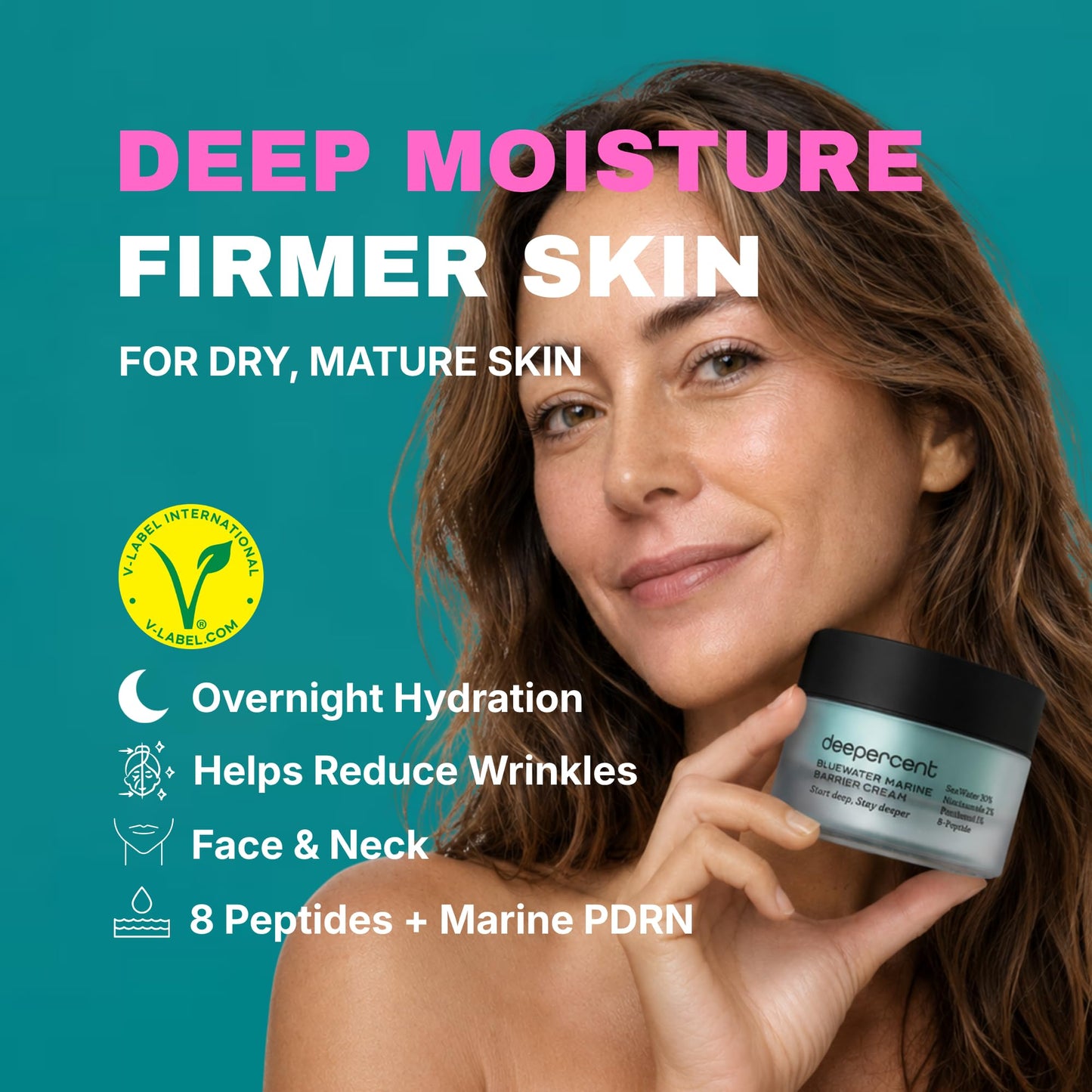 DEEPERCENT Korean Night Cream for Dry, Mature Skin, Anti-Aging Face and Neck Moisturizer for Barrier Repair and Deep Hydration with Marine PDRN, Multi-Peptides, Niacinamide and Panthenol, 1.52 fl oz