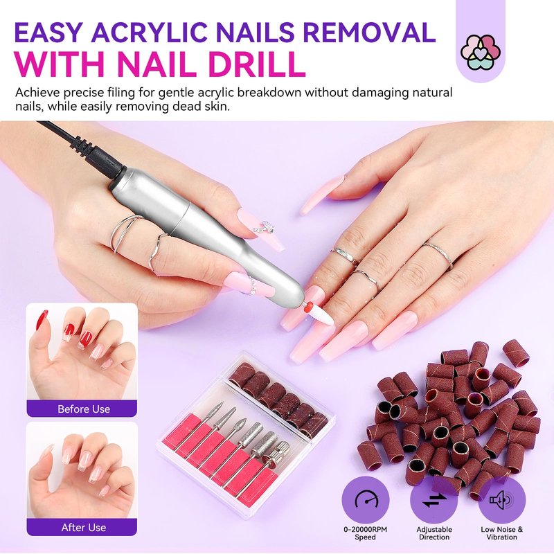 SAVILAND Acrylic Nail Kit with Drill & Essential Oil: Professional Acrylic Nails Kit for Beginner with Everything Nail Powder & Liquid Nail Primer Complete Home DIY Kit Salon Women Christmas Gift