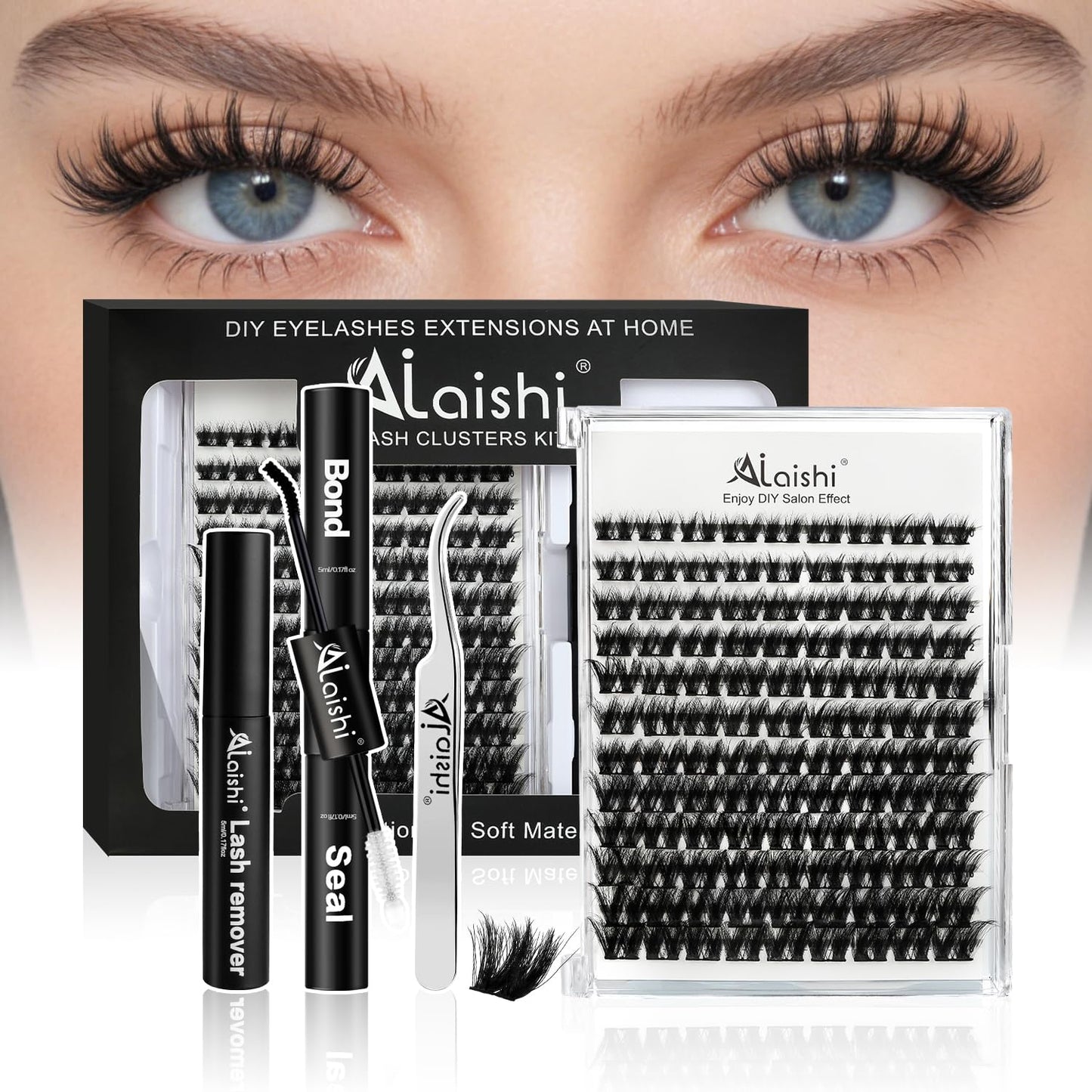 Lash Clusters Kit, DIY 3D Cluster Eyelash Extensions 10‑18mm,108pcs Fluffy D Curl Soft Natural Lashes with Lash Bond and Seal,Tweezers, Remover–Natural Fake Cat Eye Wispy Individual Clusters（211-5-L）