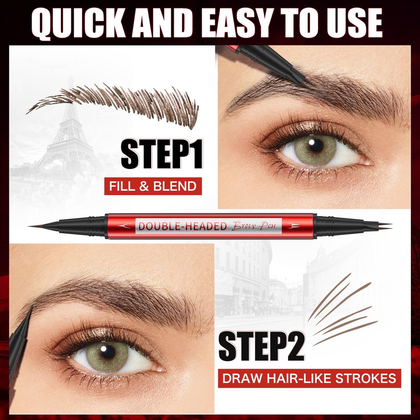 Waterproof Brown Eyebrow Pencil for Women - Dual Head Microblading & Thin Liner, 2-in-1 Non-Smudging Brow Makeup(2# Brown)