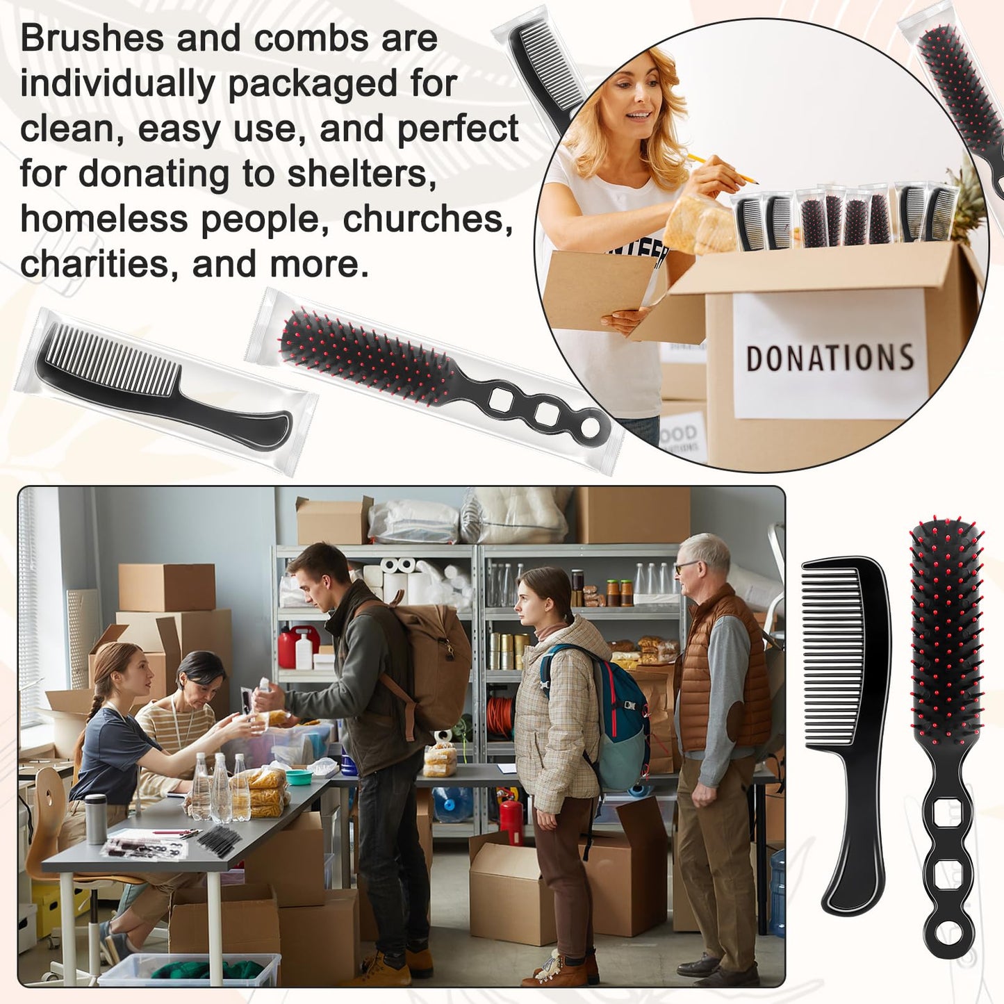 HOFASON 100 Pcs Bulk Hair Brushes Combs Set for Homeless Women, Disposable Individually Wrapped Detangling Hairbrush and Comb for Kids Hotel Nursing Hygiene Operation Bulk Christmas Child Item Gifts