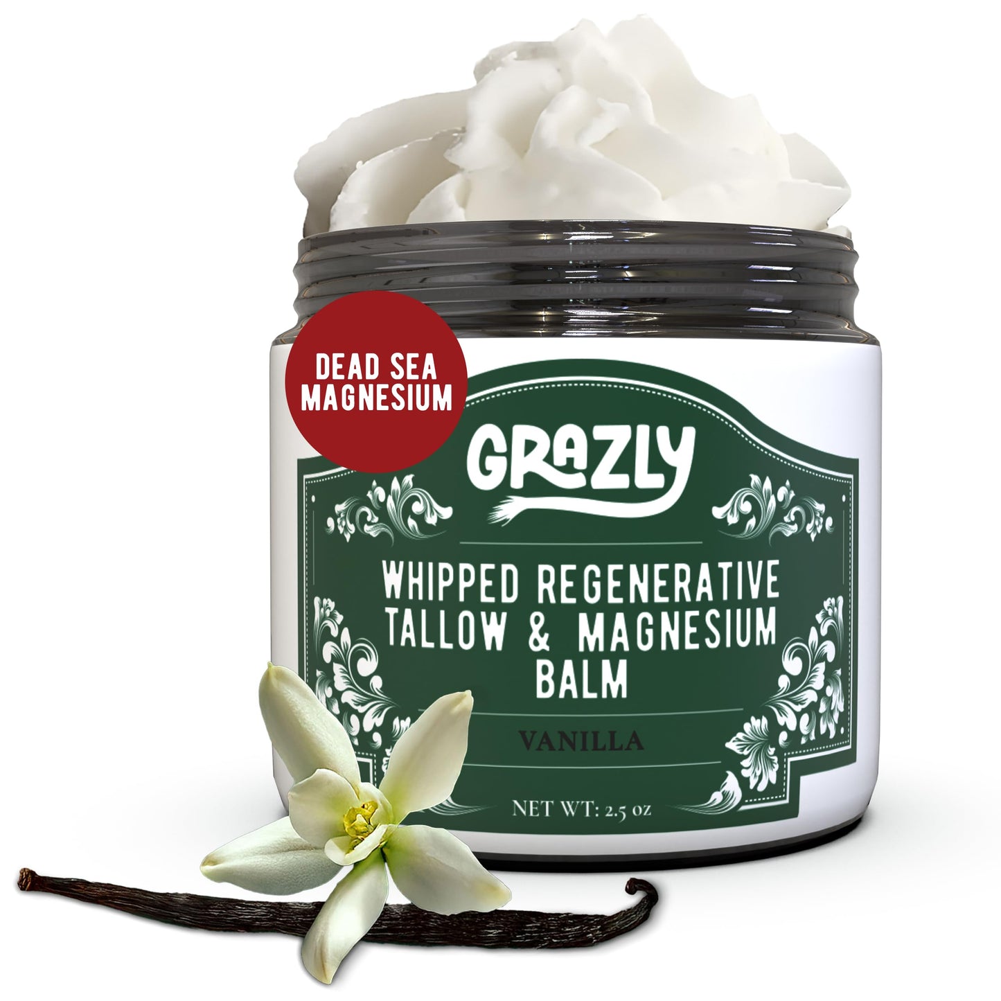 Grazly Whipped Beef Tallow for Skin - Vanilla, 2.5 oz