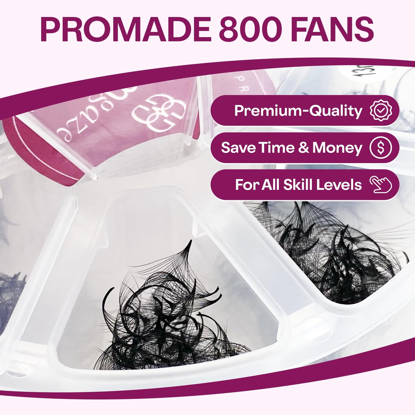 GLAMGAZE 800 Promade Fans 8-15mm Mixed Lengths - 5D to 16D, C CC D Curl, 0.05-0.07mm Thickness - Premade Lash Fans Volume Lash Extensions Loose Premade Fans Eyelash Extensions (16D-0.05-CC 8-15mm)