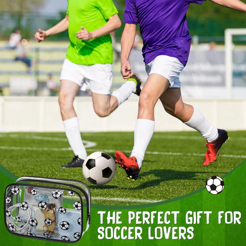 Kacctyen 12 Pcs Soccer Clear Makeup Bag with Zipper Bulk Sport Goodie Clear PVC Pouch Organizer Waterproof Travel Case for Woman Team Gifts Birthday Decorations Supplies