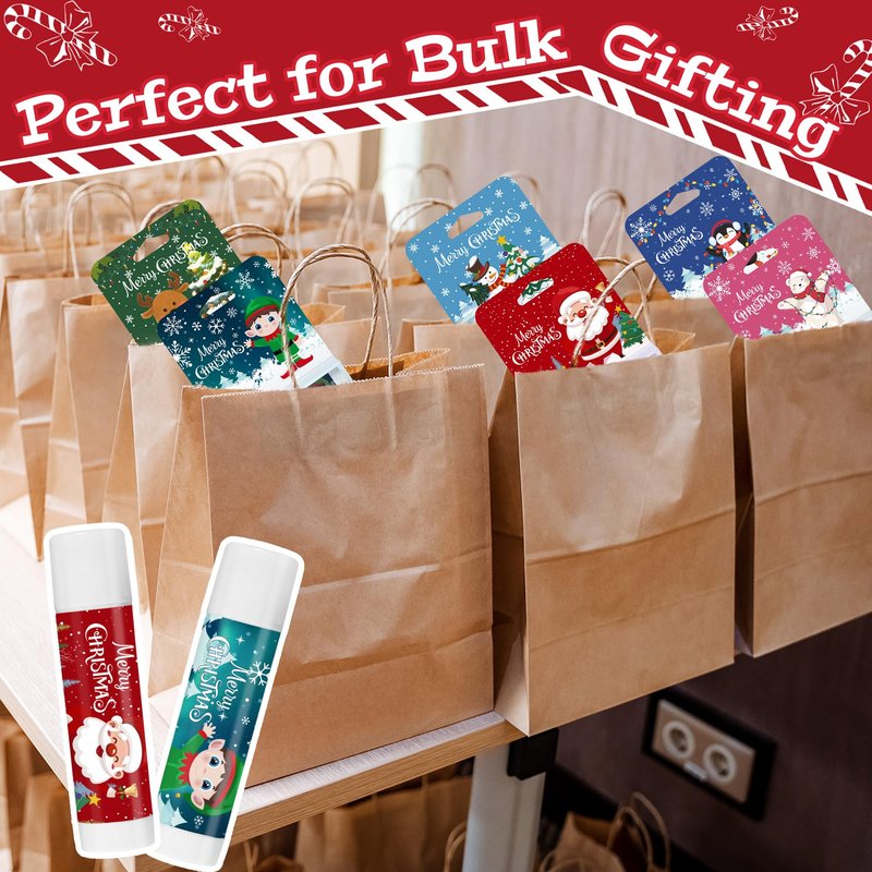 Kuabiz 48 Pcs Christmas Lip Balm Gifts Bulk Cute Stocking Goodie Bags Stuffers 6 Flavors Holiday Small Gifts Xmas Party Supplies Moisturizer Butter Care