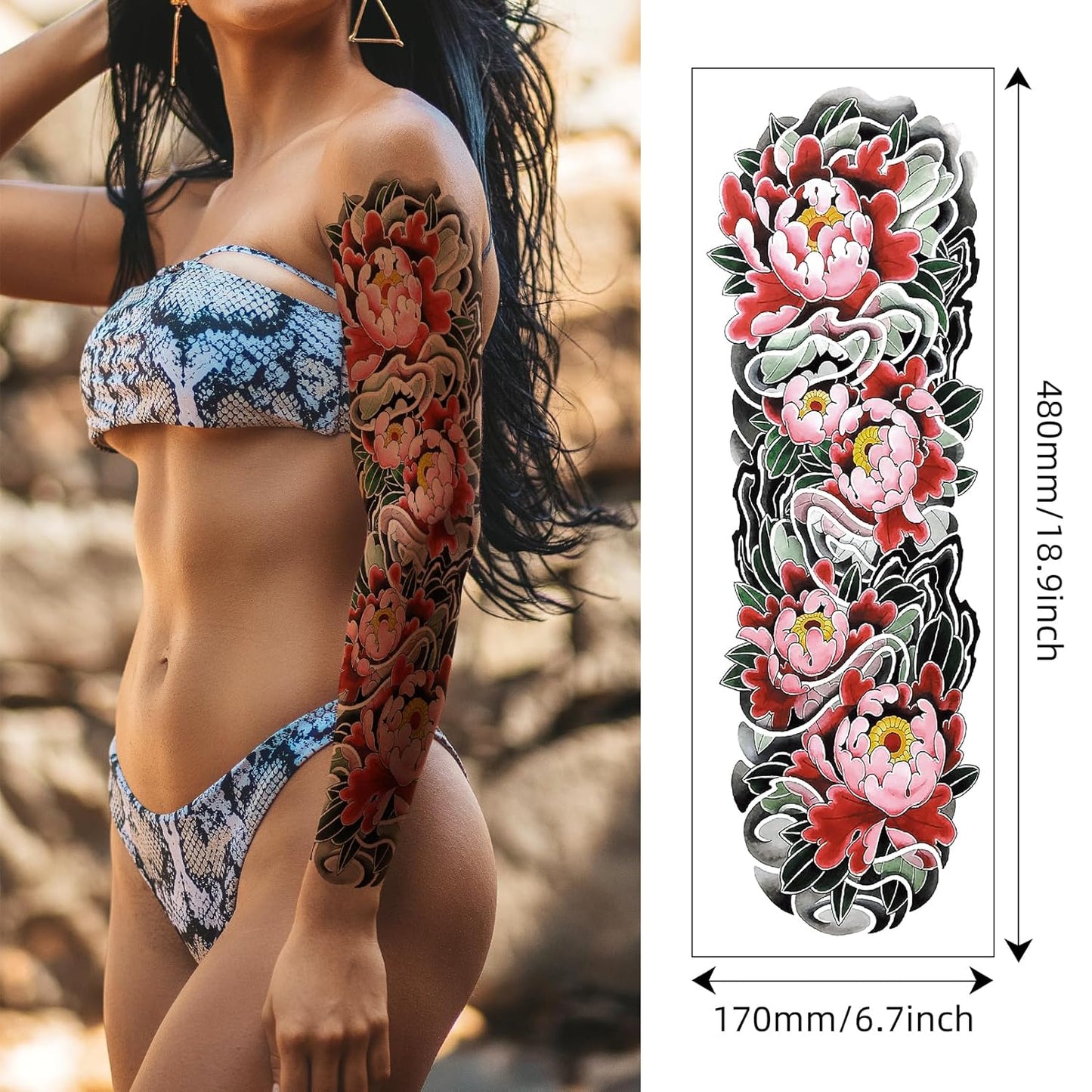 Full Arm Temporary Tattoos - Waterproof Realistic Flower & Bird Designs | 8 Sheets for Adults