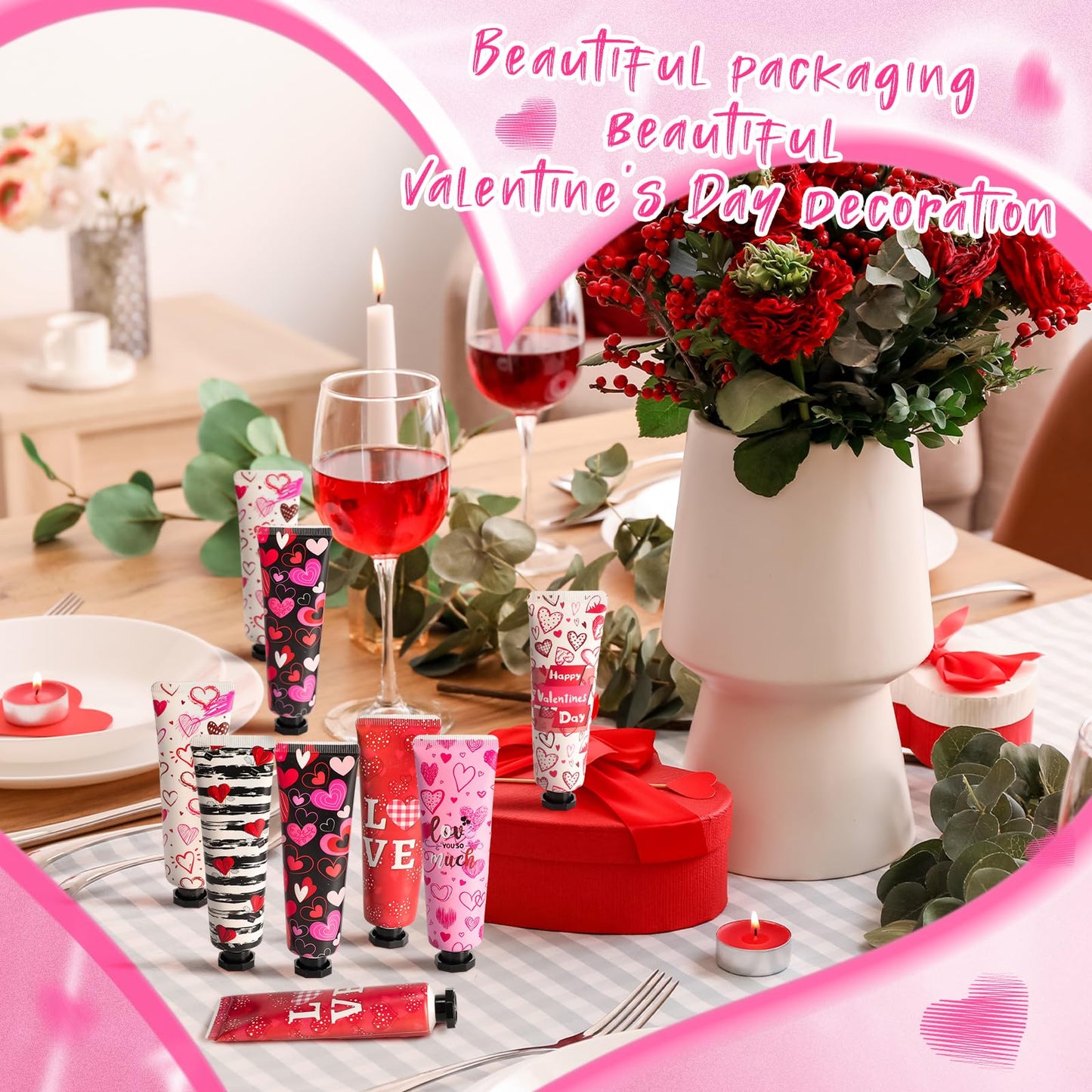 24 Pcs Valentine's Day Hand Cream Gift Bulk Valentine Gift Basket Stuffers Love Heart Moisturizing Galentine's Hand Lotion Bulk Small Dry Cracked Care Cream for Women Friends Seniors Clients, 30 ml