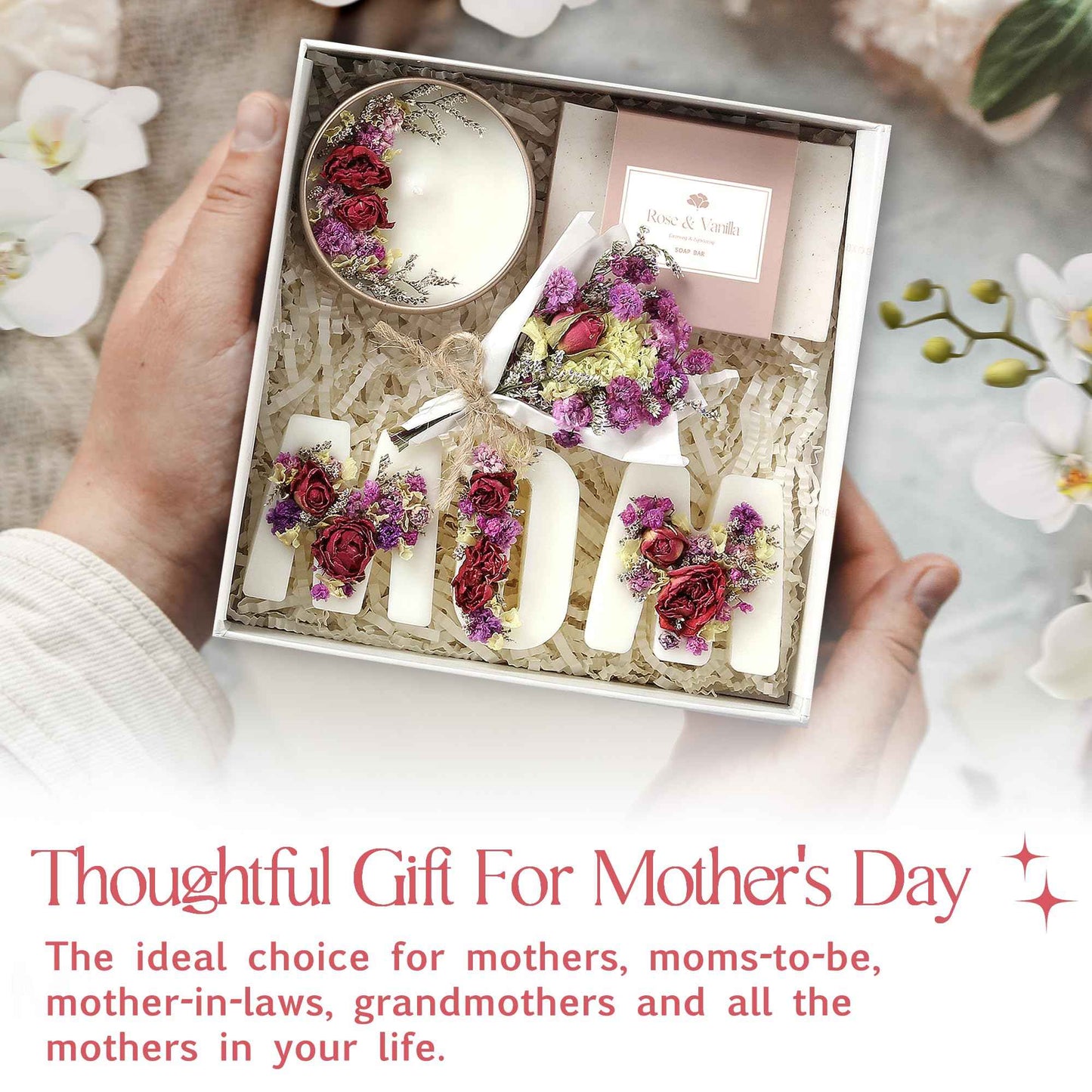 Gift Basket for Mom – Birthday & Christmas Small Spa Box – Relaxing Mom Gift Set with Candle, Soap & Wax Melts – Perfect Xmas, Holiday or Birthday Present