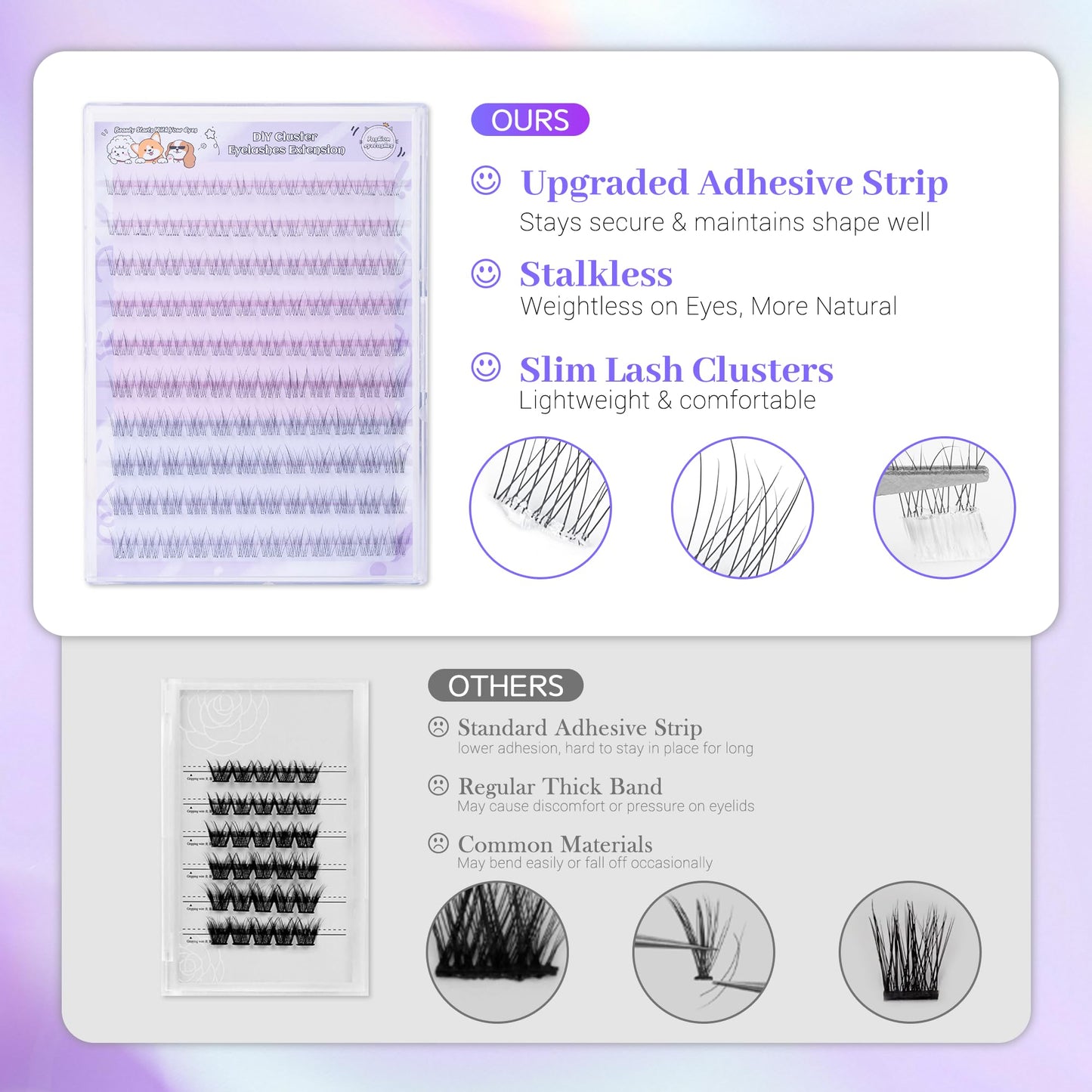 Self Adhesive Eyelashes, Individual Lashes Clusters for Natural Lash Clusters Kit, Pre Lash Glue Wispy Cluster Eyelash Extensions Kit Easy to Apply 120 PCs 8mm 9mm 10mm 11mm