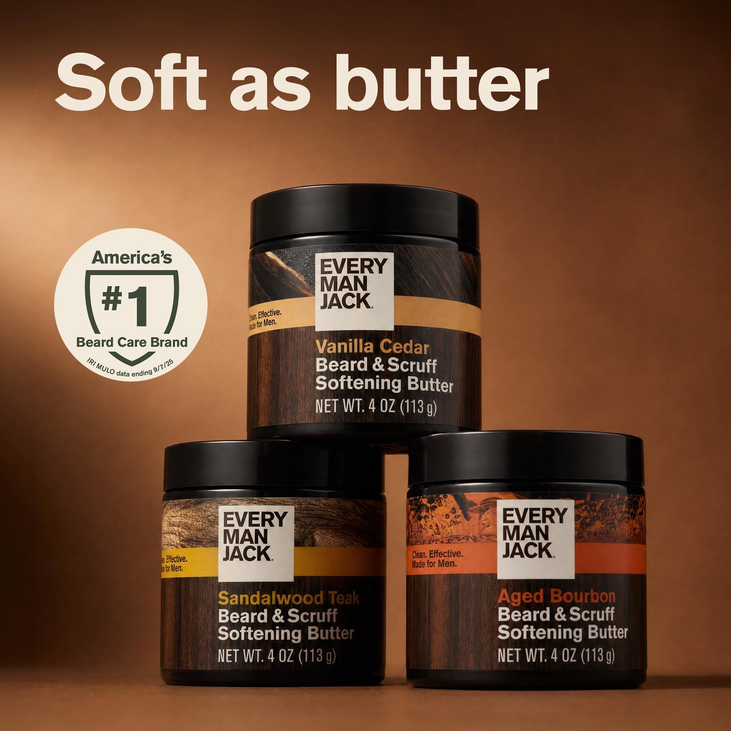 Every Man Jack Beard & Scruff Softening Butter- Vanilla & Cedar Fragrance - Hydrates & Styles Dry, Unruly Beards While Relieving Itch - Made with Shea Butter & Coconut Oil - 4 oz (2 Pack)