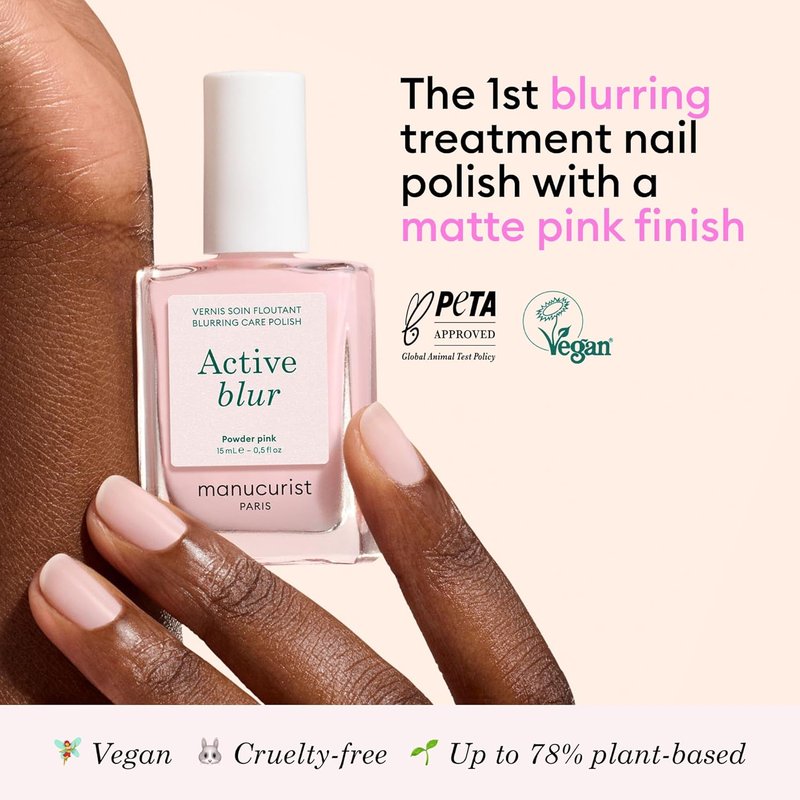 Manucurist Active Blur™ Nail Polish - Powder Pink Matte Treatment with Niacinamide | Vegan, No Lamp, Nail Strengthener