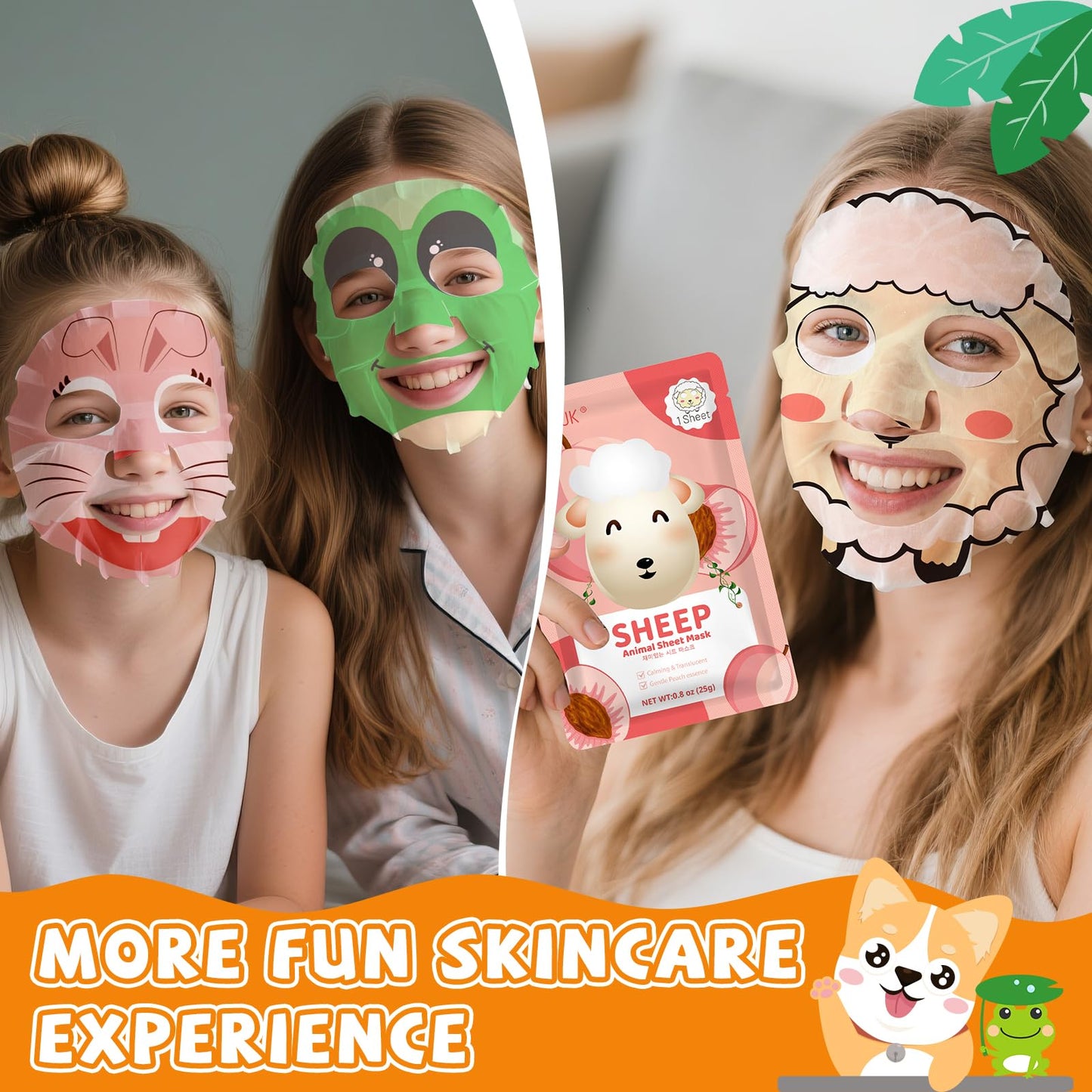 KONEUK 18 Pack Animal Face Mask for Kids, Bulk Sheet Face Masks Skincare for Girls, Collagen Hydrating Face Mask Spa Party Gifts for Teens, Sleepover Party Supplies, Birthday Gifts for Women