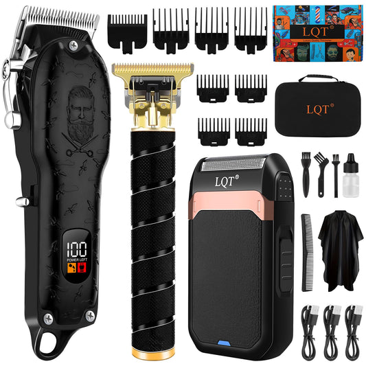 LQT Professional Hair Clippers for Men, Cordless T-Blade Beard Trimmer Kit, LED Display,Long Battery Life, Rechargeable Electric Hair Cutting Machine for Home & Barber, Best Gift for Holidays (Silver)