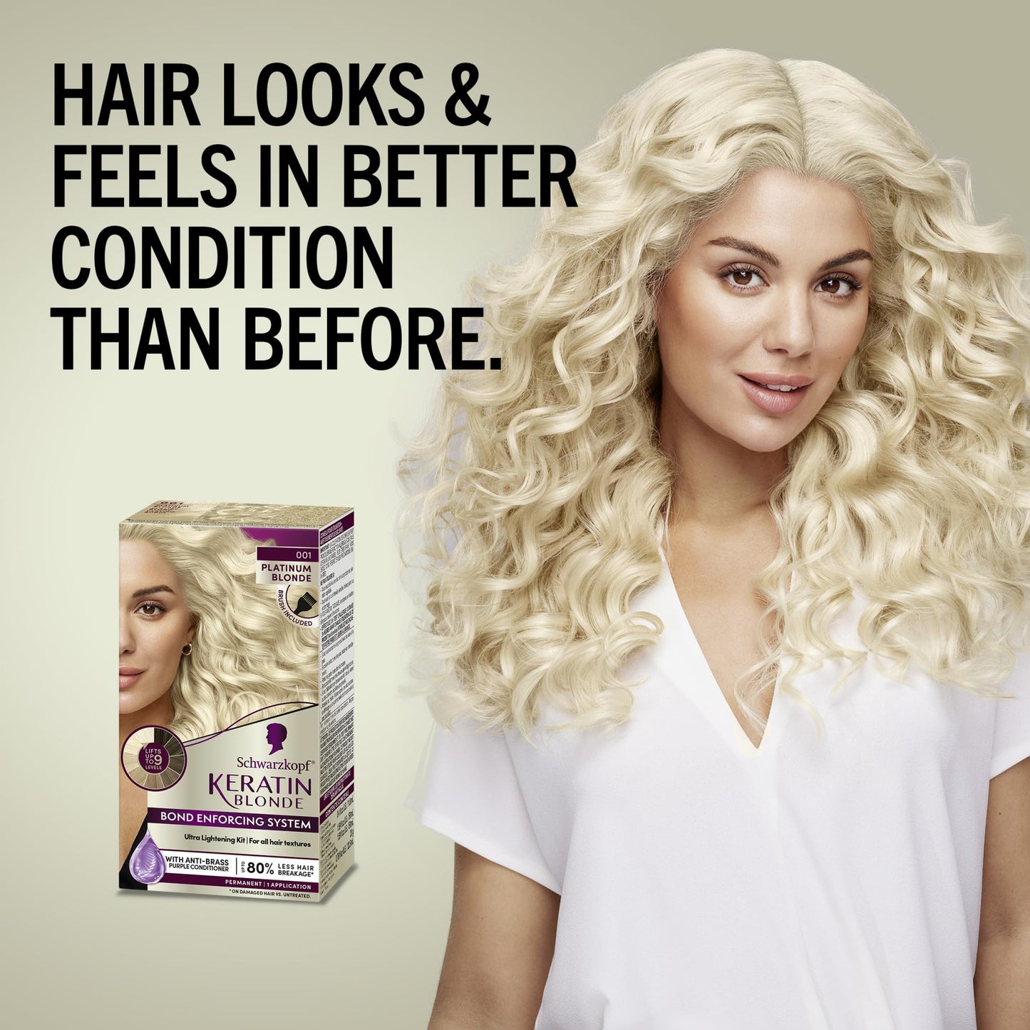 Schwarzkopf Keratin Blonde Hair Dye, 001 High Lift Platinum Blonde, Professional Quality Permanent Hair Color, Bond Enforcing System, Pre-Color Serum & Purple Conditioner Included