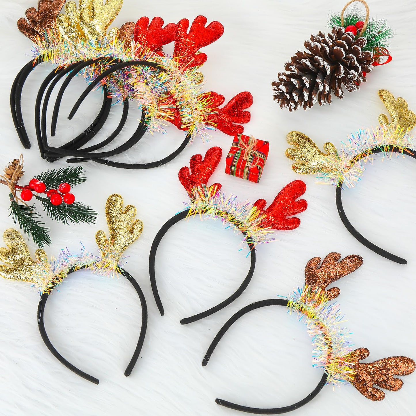 Riceshoot 30 Pcs Christmas Reindeer Antlers Headband Bulk Deer Antlers Headbands with Ears Deer Costume for Women Halloween Party Favors Supplies