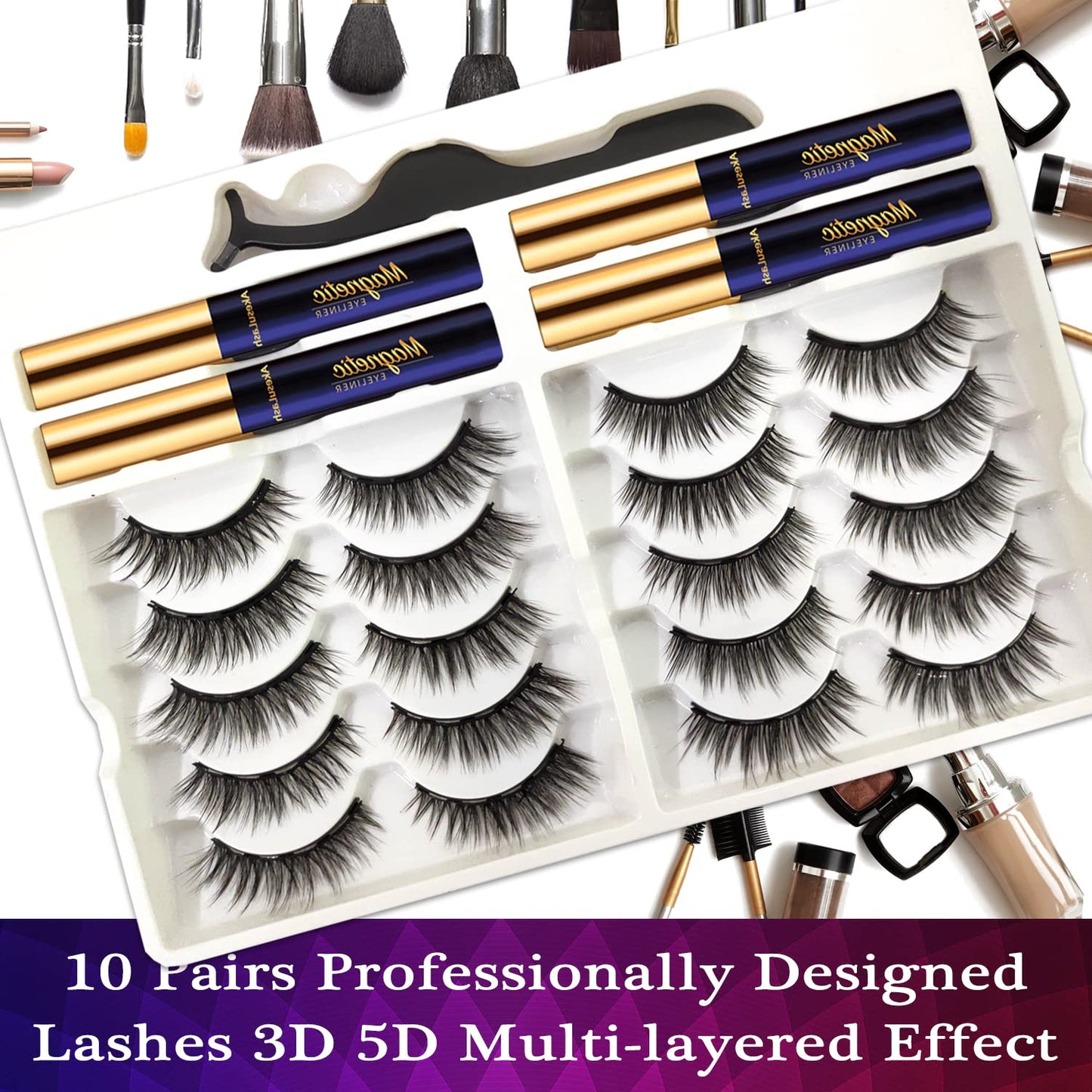 AkesuLash Magnetic Eyelashes Lashes Natural Looking, Reusable Thick Magnetic Eyelash kit with Applicator - Upgraded Long Lasting (Black-4-B)
