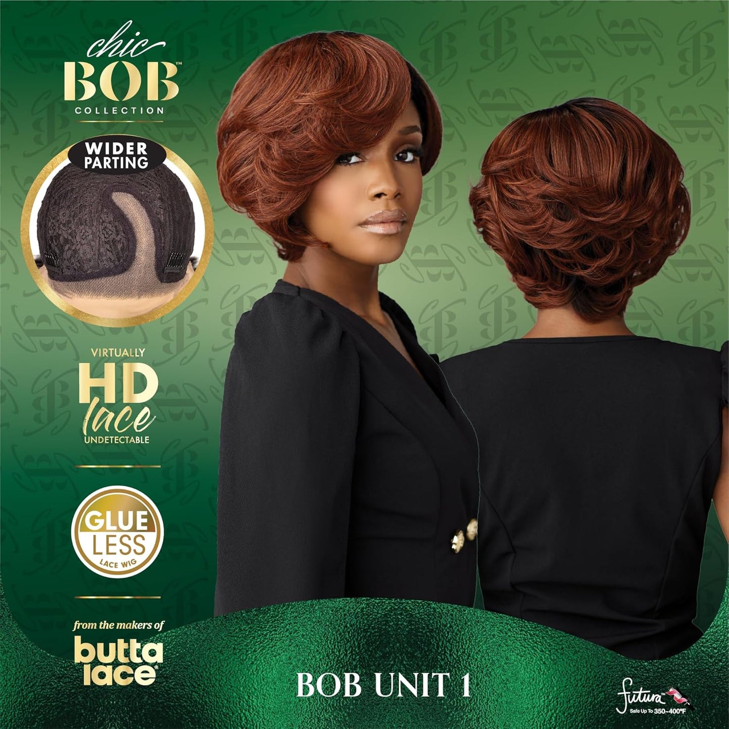Chicbob Lace Front Wig - Glueless Bob Unit with 5-Inch Deep Part | Synthetic Hair, Pre-Plucked Hairline (1B Off Black)