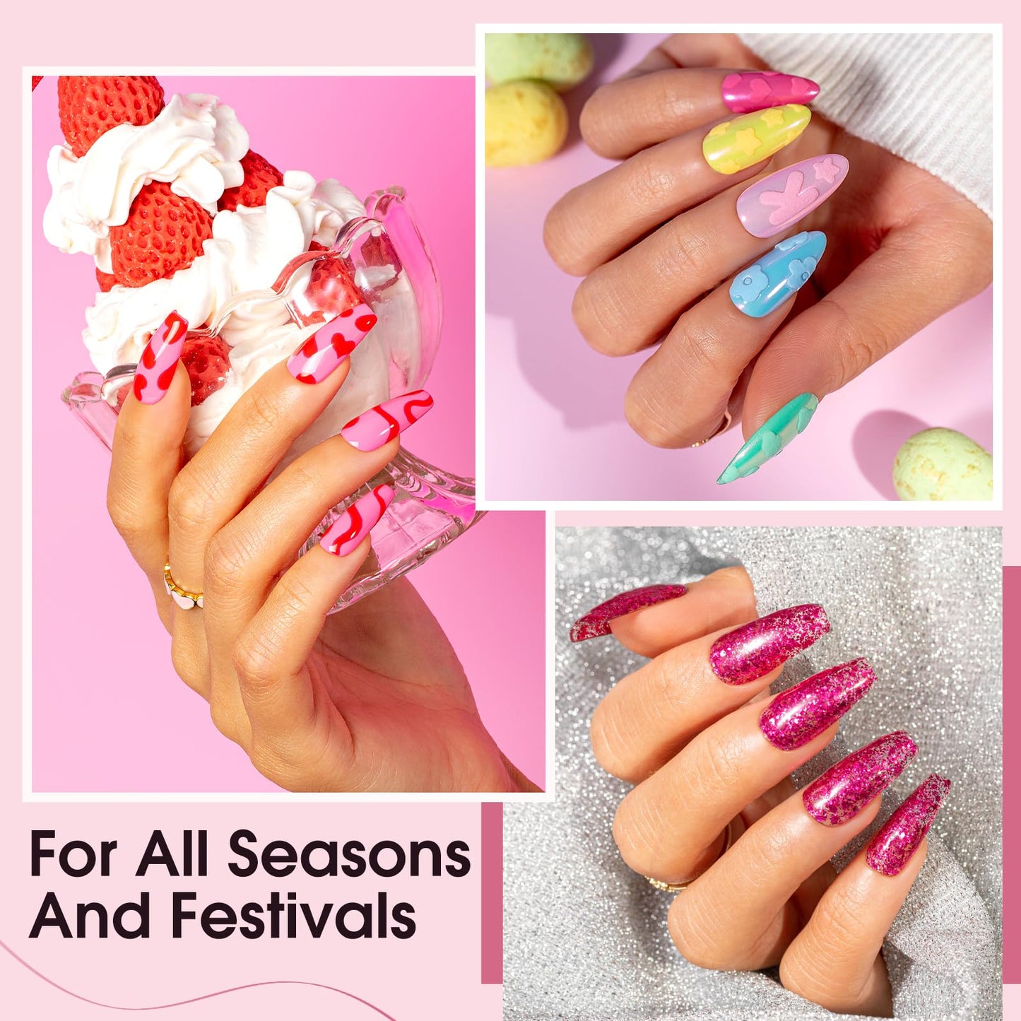 ROSALIND 65PCS Gel Nail Polish Set, 60 Colors Glitter Red Gel Polish with 5 Bottles of Base and Glossy Matte Top Coat Soak off Nail Set Suitable for All Seasons