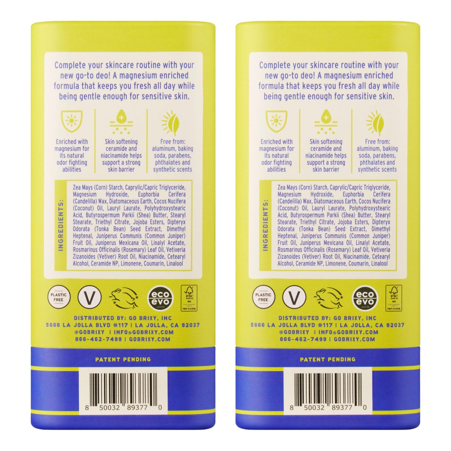 BRIXY Magnesium Deodorant, Ceramide & Niacinamide, Aluminum Free, Baking Soda Free, Plastic Free Packaging, Vegan and Certified Cruelty Free, Patent Pending