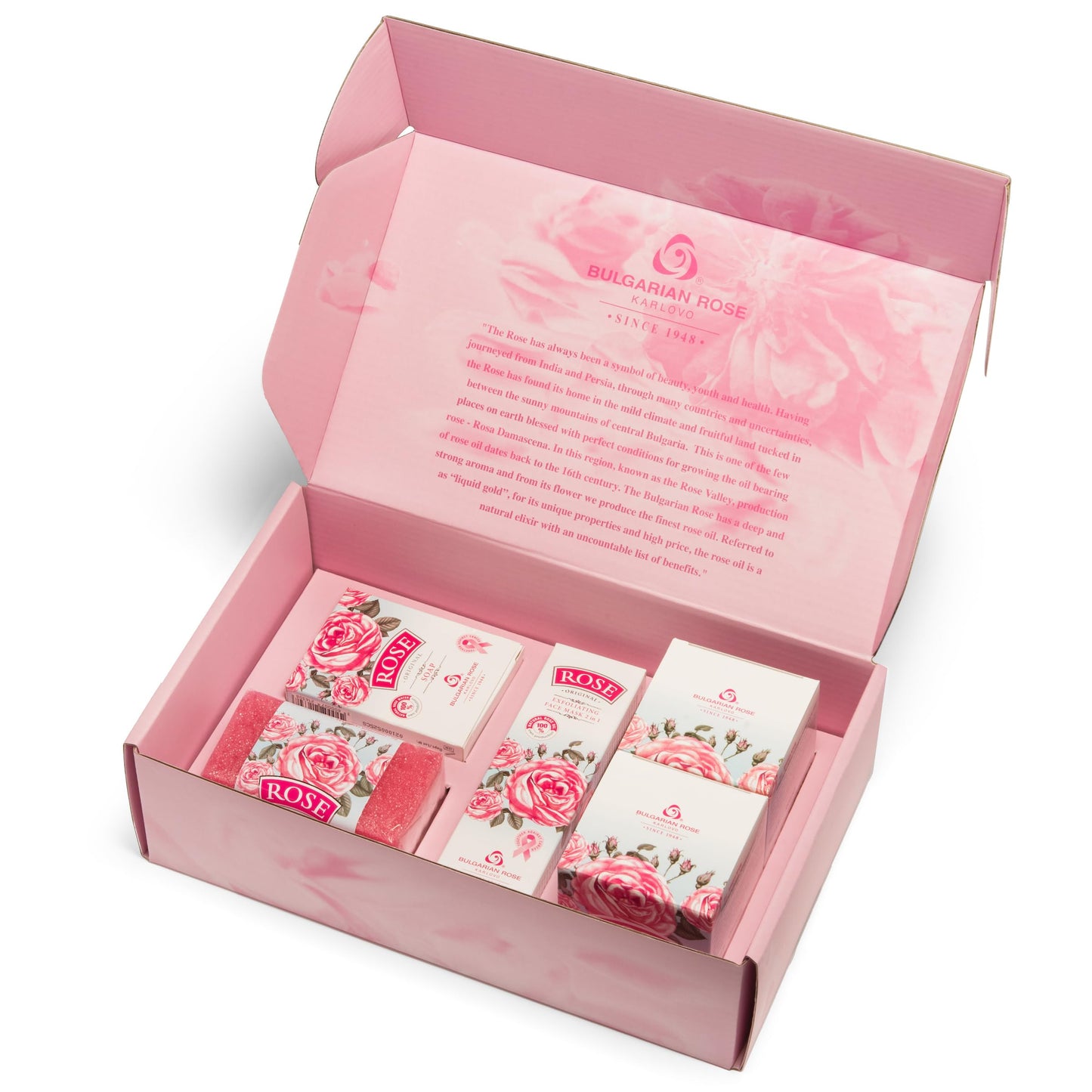 Bulgarian Rose Moisturizing Daily Regimen 5 Piece Gift Set - Day Cream, Night Cream, Exfoliating Face Mask, Bar Soap, Soapsponge