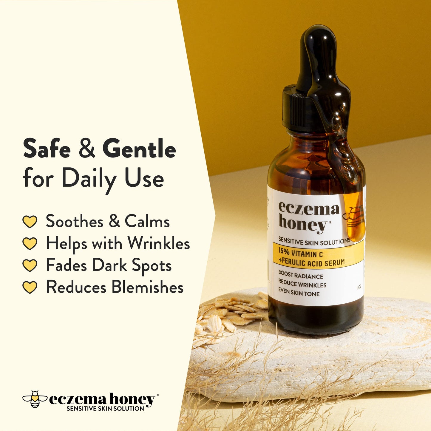 ECZEMA HONEY Multi Peptide Eye Cream & 15% Vitamin C + Ferulic Acid Serum - Bundle for Sensitive & Dry Skin - Cruelty Free