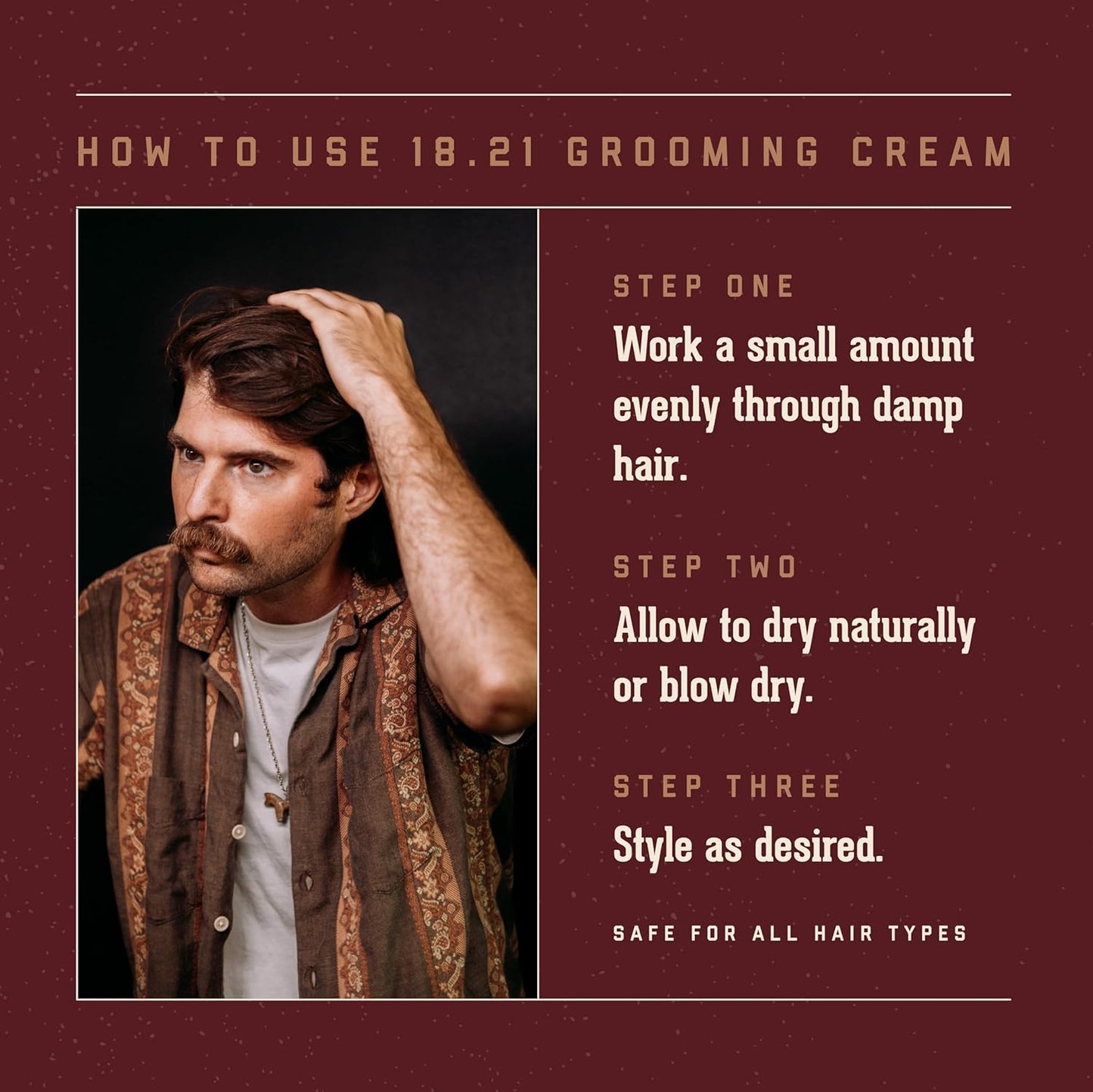 Grooming Hair Smoothing & Texturizing Cream for Men - Frizz Control, Lightweight Hold | 3.4 oz