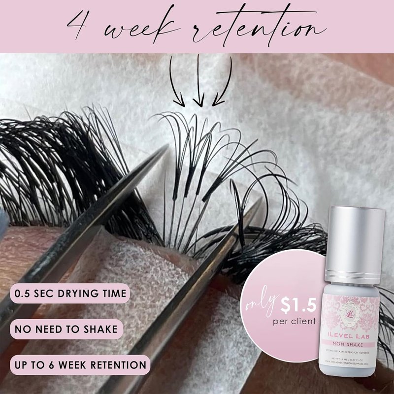 Non Shake Eyelash Extension Glue - Extra Strong Black Adhesive | 0.17 fl. oz (5ml) | 0.5 Sec Dry Time, 4 Weeks Retention
