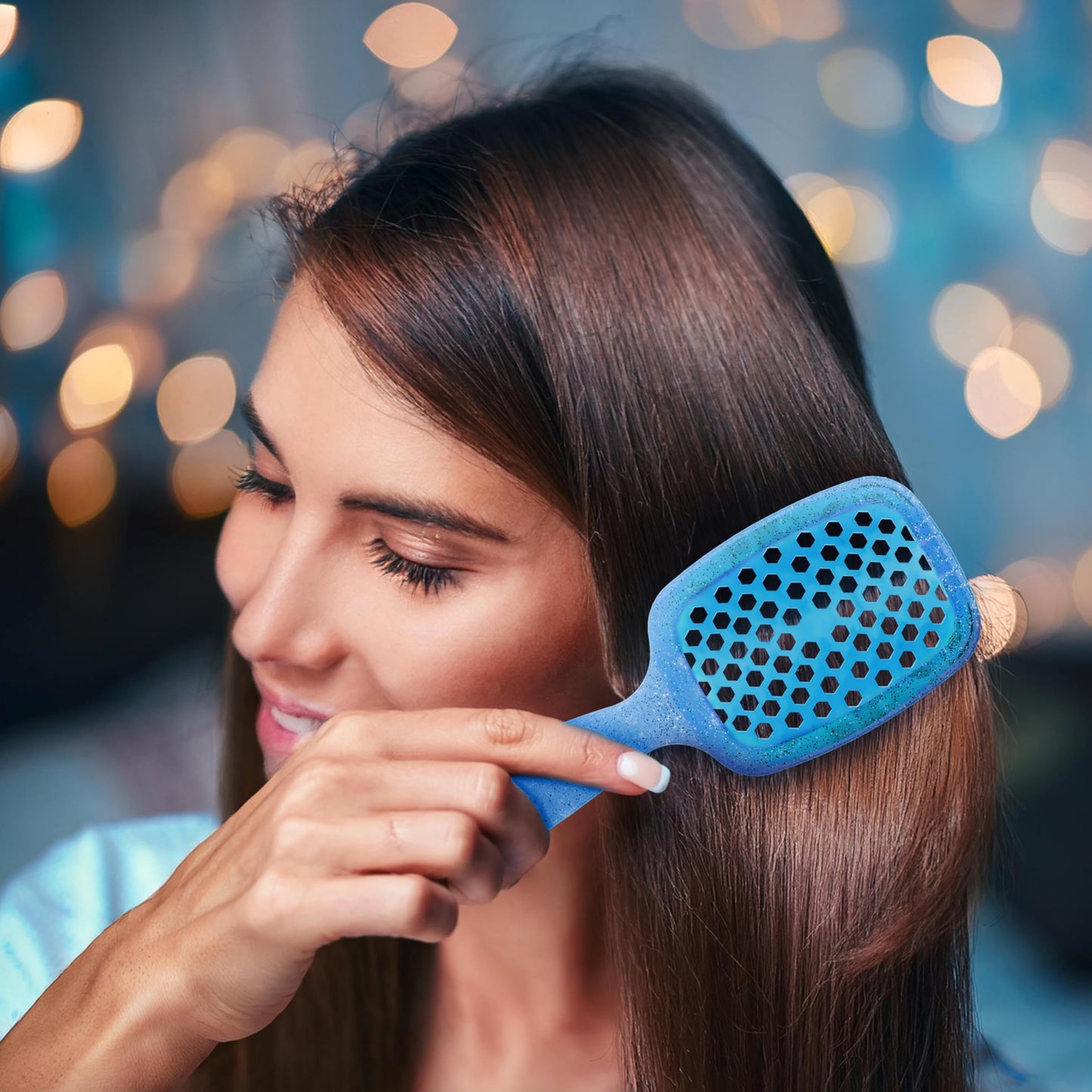 FHI Heat UNbrush Mini Detangler Brush for Pain-Free Brushing on All Wet or Dry Hair Types — Durable Duoflex Anti-Static Bristles, Lightweight Handle, Vented Mini Hair Brush, Sapphire Blue