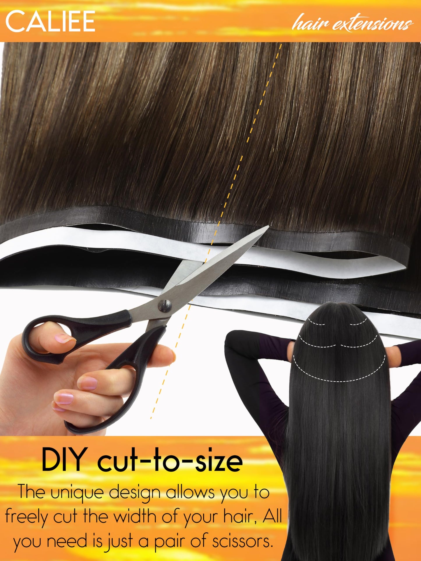Caliee 16 Inch Long Weft Tape in Hair Extensions 50G One Piece Tape in Hair Extensions Invisible Color R2-2/6 Darkest Brown with Chestnut Brown Soft Wide PU Weft 31.5"(80cm)