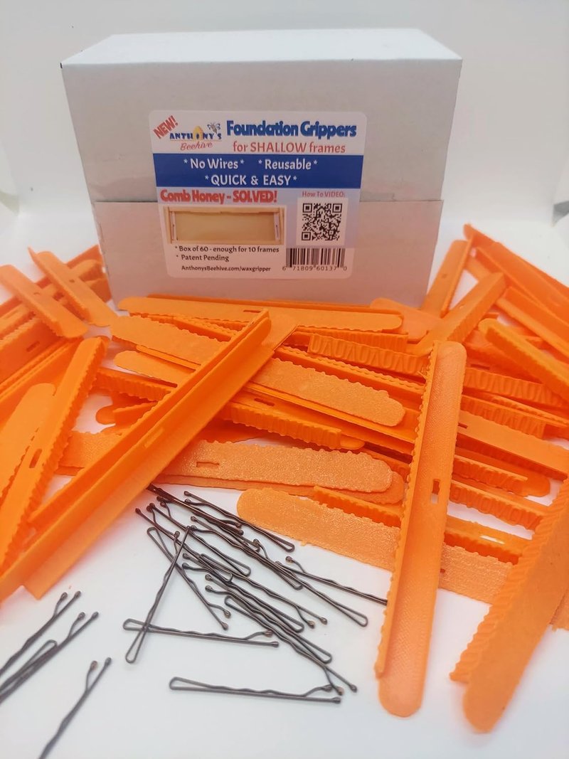 Anthony's Beehive | Wire-Free Beeswax Foundation Gripper - 60 Pack for Shallow Langstroth Frames