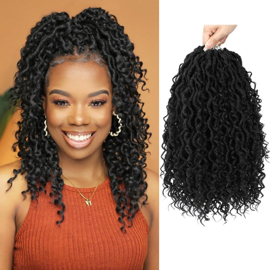 Forevery Goddess Locs Crochet Hair 14 Inch Faux Locs Crochet Hair Pre Looped Crochet Hair for Black Women 6 Packs Crochet Locs with Curly Ends
