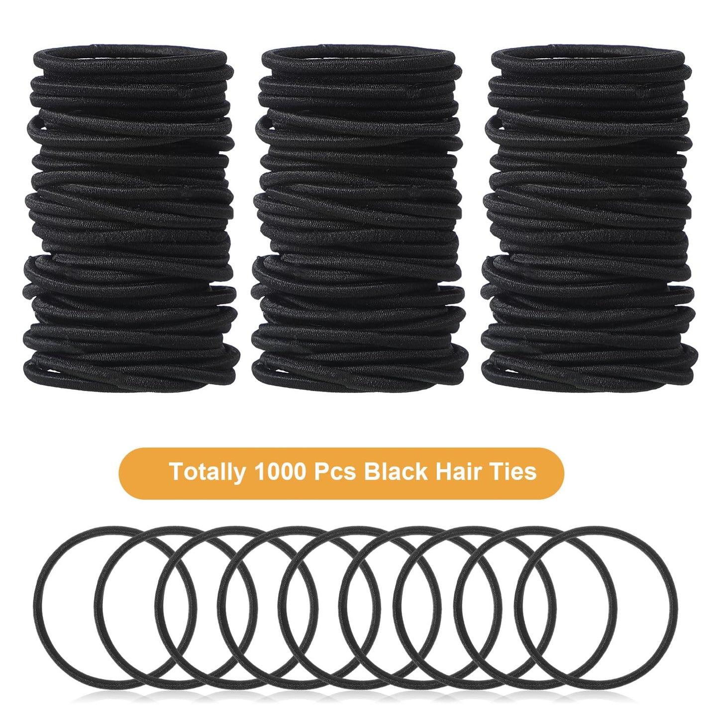 Canlierr 1000 Pcs Elastics Hair Ties Bulk Ponytail Holders Hair Bands Small Elastic Band Accessories for Women Men Straight Thick Curly(Black,2 mm)