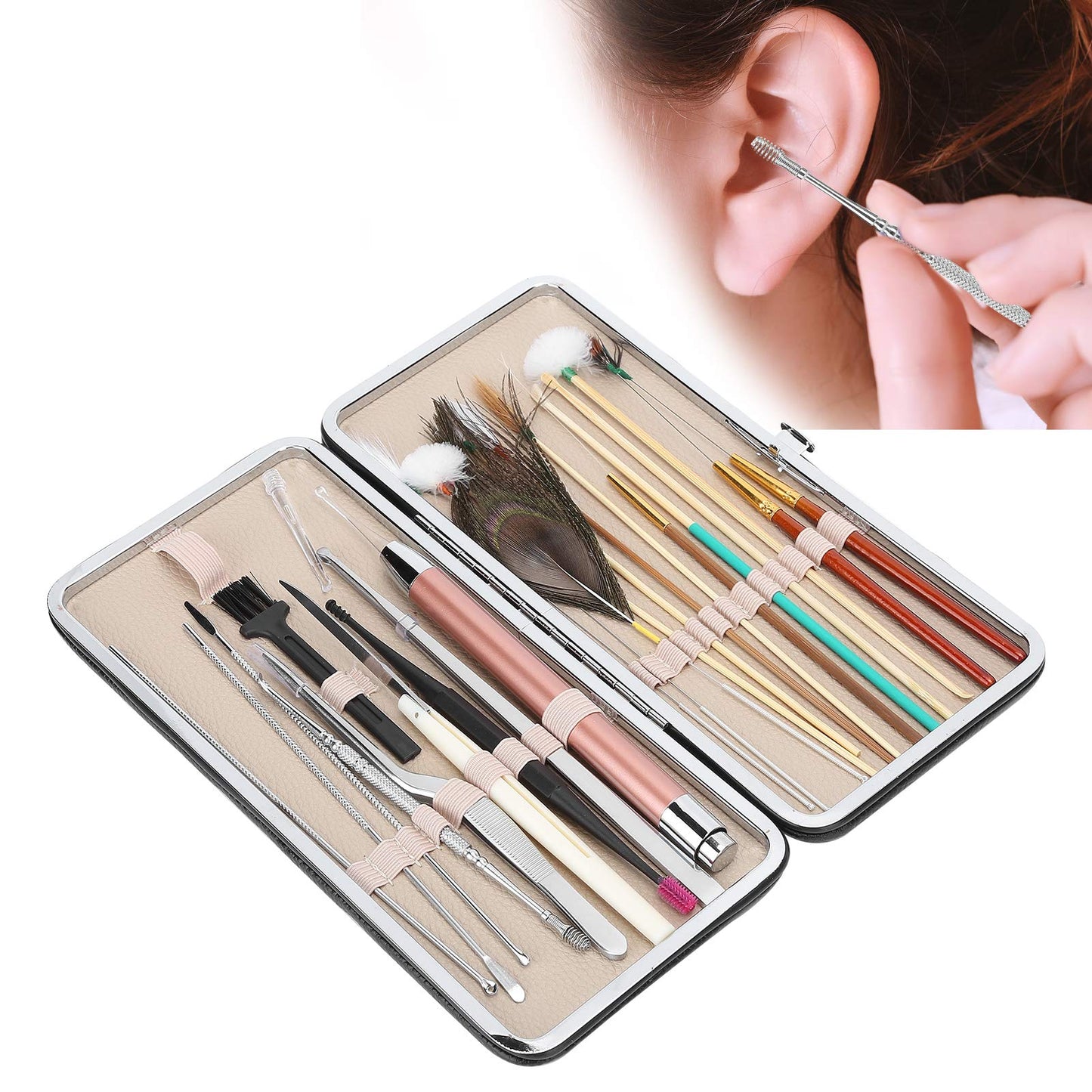 Ear Wax Tool, 23 Kinds of Tools Spiral Double‑Ended Ear Picks Comfortable Ear Wax Removal(23 Classic Black Ear Pick Sets)