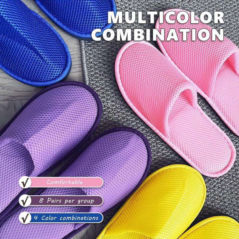 GONG GONG 6-8 Pairs Mash Cloth Disposable Slippers, Machine Washed & Reused, Closed Toe Crystal Velvet Slipper for Guest, Bathroom, House, Hotel, Party, SPA (2Yellow+2Pink+2Blue+2Purple, Adult, Women, 9.5, Numeric, US Footwear Size System, Medium)