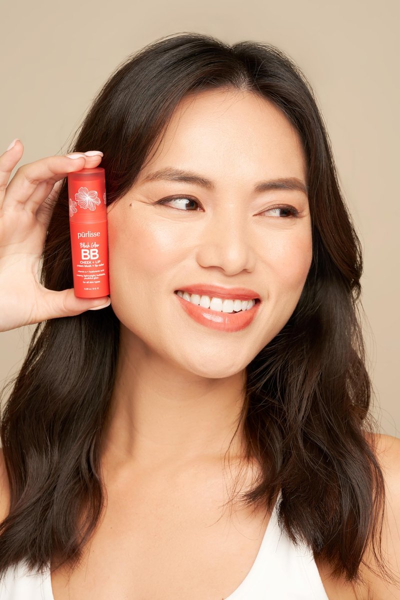 pūrlisse Blush Glow BB Lip and Cheek Tint - Hydrating & Buildable 2-in-1 Cream Blush Stick for Cheeks & Lips - Formulated with Nourishing Vitamin E & Hyaluronic Acid - Moving Mauve (.28 oz)