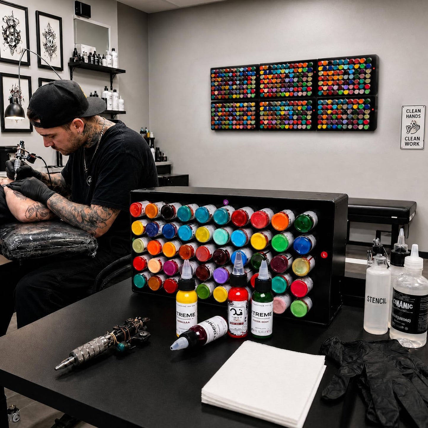 JZsmpmu Acrylic Tattoo Ink Holder Stand,50 Bottle Ink Assembly Display Rack,1oz Tattoo Ink, Tattoo Organizer For Ink, Tattoo And Nail Studio Storage, Wall-Mountable
