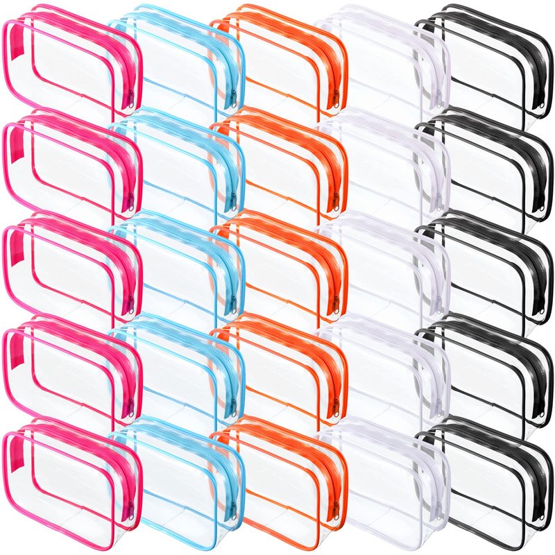 Reginary 25 Pieces Clear Makeup Bags Bulk cosmetic bags with Zipper Travel Toiletry Bags Waterproof Portable Transparent zippered pouches for Women Men Traveling Business Trip Bathroom Home