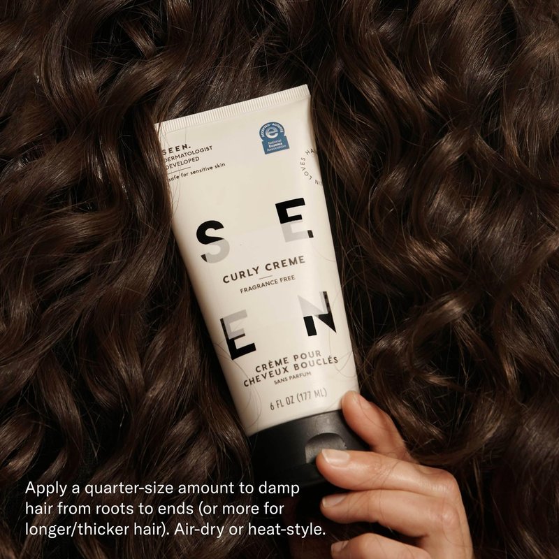 SEEN Curly Creme, Fragrance Free - Non-Comedogenic Curl Defining Styling Hair Cream - Dermatologist-Developed - Anti-Frizz- Heat Protectant - Safe for Sensitive Skin