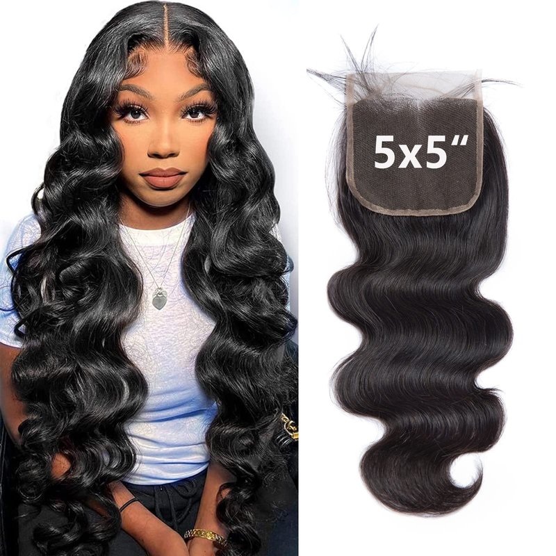 Lemoda 5x5 Closure Body Wave HD Transparent Lace Closure 12A Brazilian Virgin Human Hair Closure Pre Plucked with Baby Hair Natural Black 14 Inch