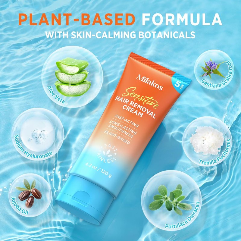 Painless Hair Removal Cream - Soothing Depilatory for Sensitive Skin | Aloe, Chamomile & Vitamin E for Legs, Arms, Bikini & Underarms