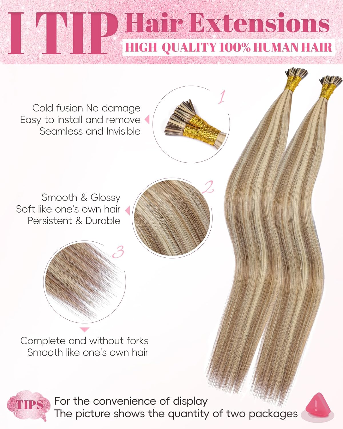 Remy I Tip Hair Extensions - 20 Inch Silky Straight Human Hair | #7/60 Chocolate Brown to Caramel Blonde, 30g