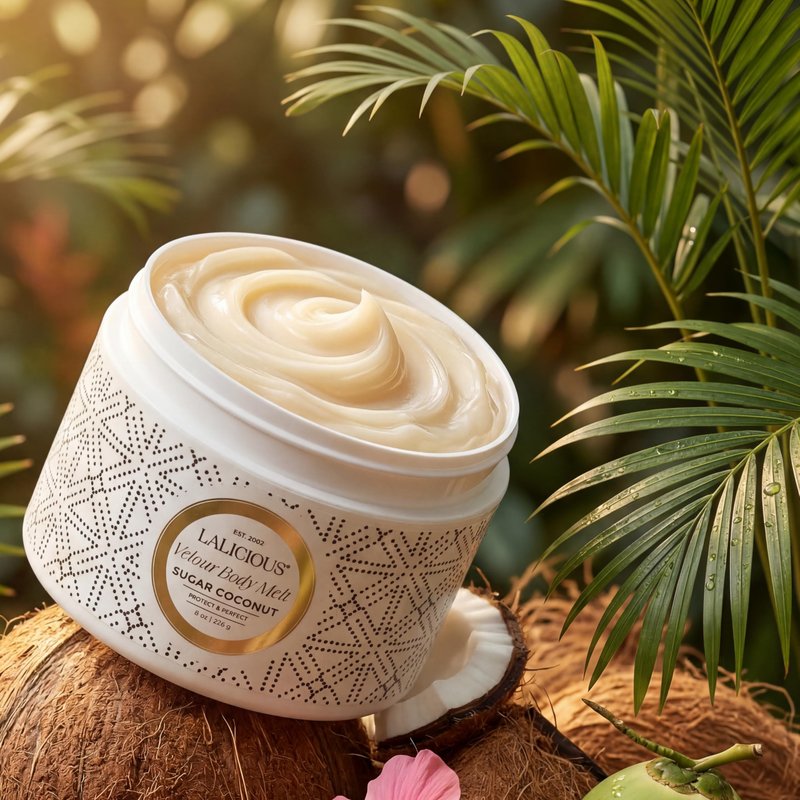 LaLicious Sugar Coconut Velour Body Melt | Multitasking Balm-to-Oil Skin Moisturizer with Macadamia Oil & Coconut Oil | Shave Gel, Hair/Scalp/Hand/Foot Mask | Help Prevent Stretch Marks 8oz