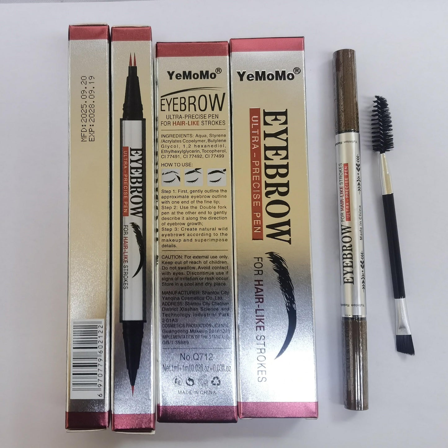 YeMoMo Dual-Tip Eyebrow Pencil, 2-in-1 Waterproof Brow Liner with Ultra-Fine Fork and Precision Tip, 5 Natural Shades from Light Brown to Black (3#Dark Brown)