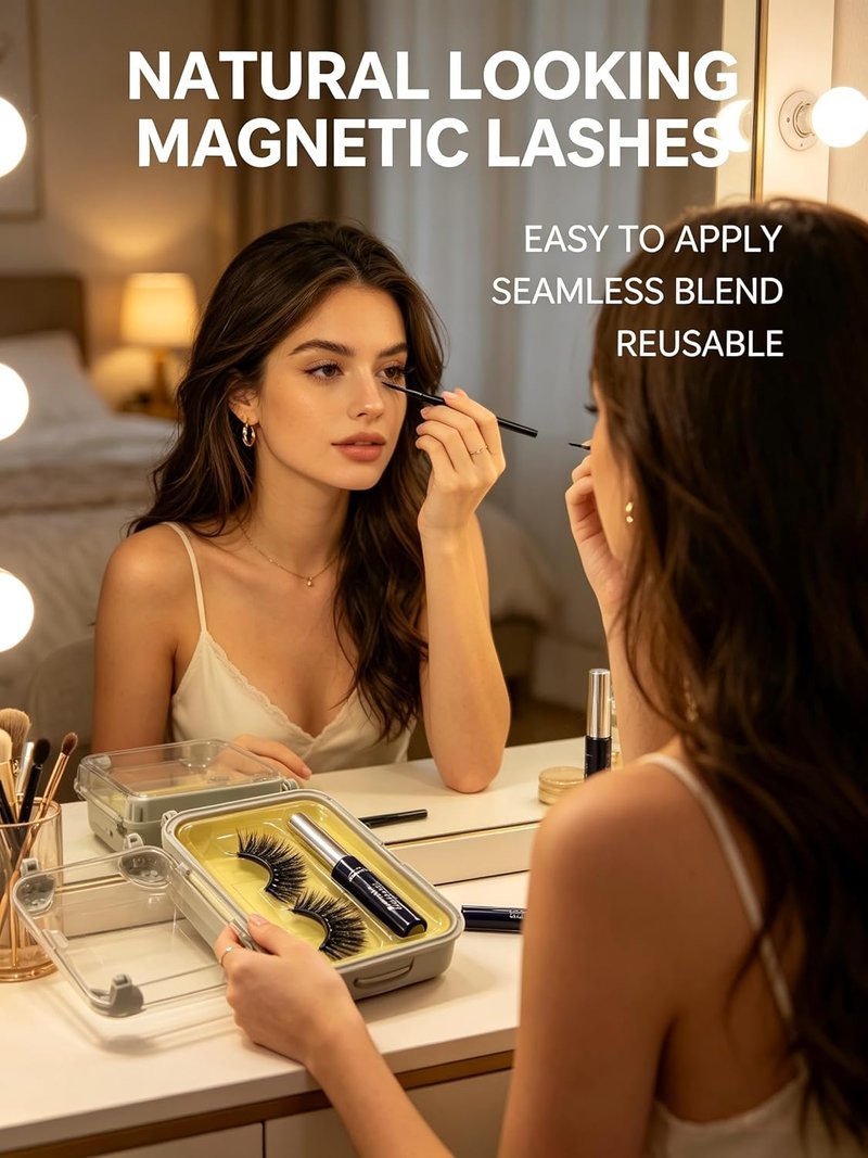 Magnetic Eyelashes Kit - Natural Look Waterproof Lashes & Eyeliner | Easy Application, Long-Lasting (Black)